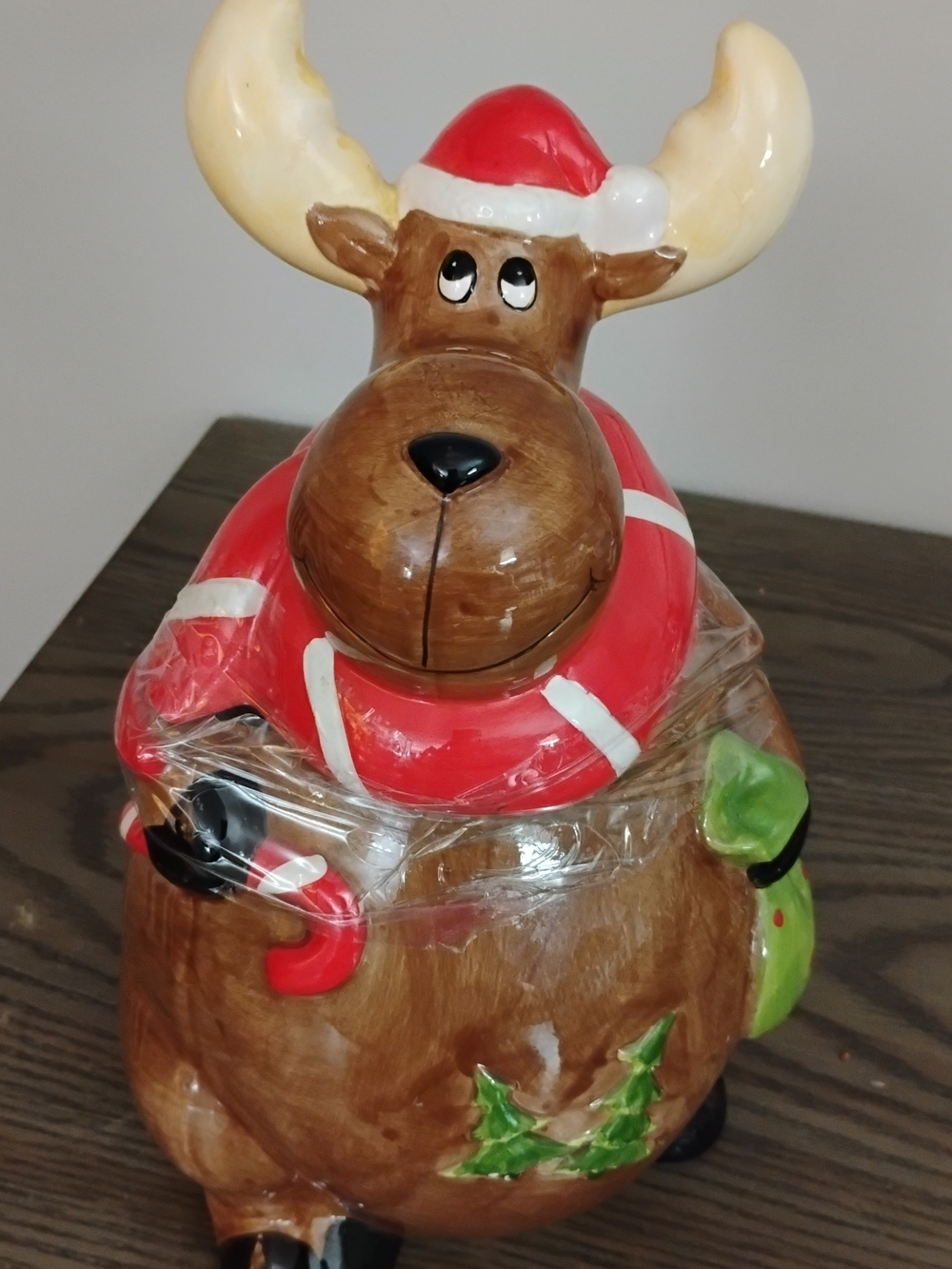 Festive Ceramic Reindeer Cookie Jar - Brown and Red